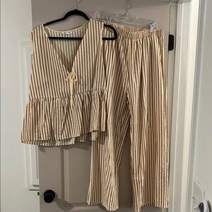 Beige and Brown Striped Jumpsuit